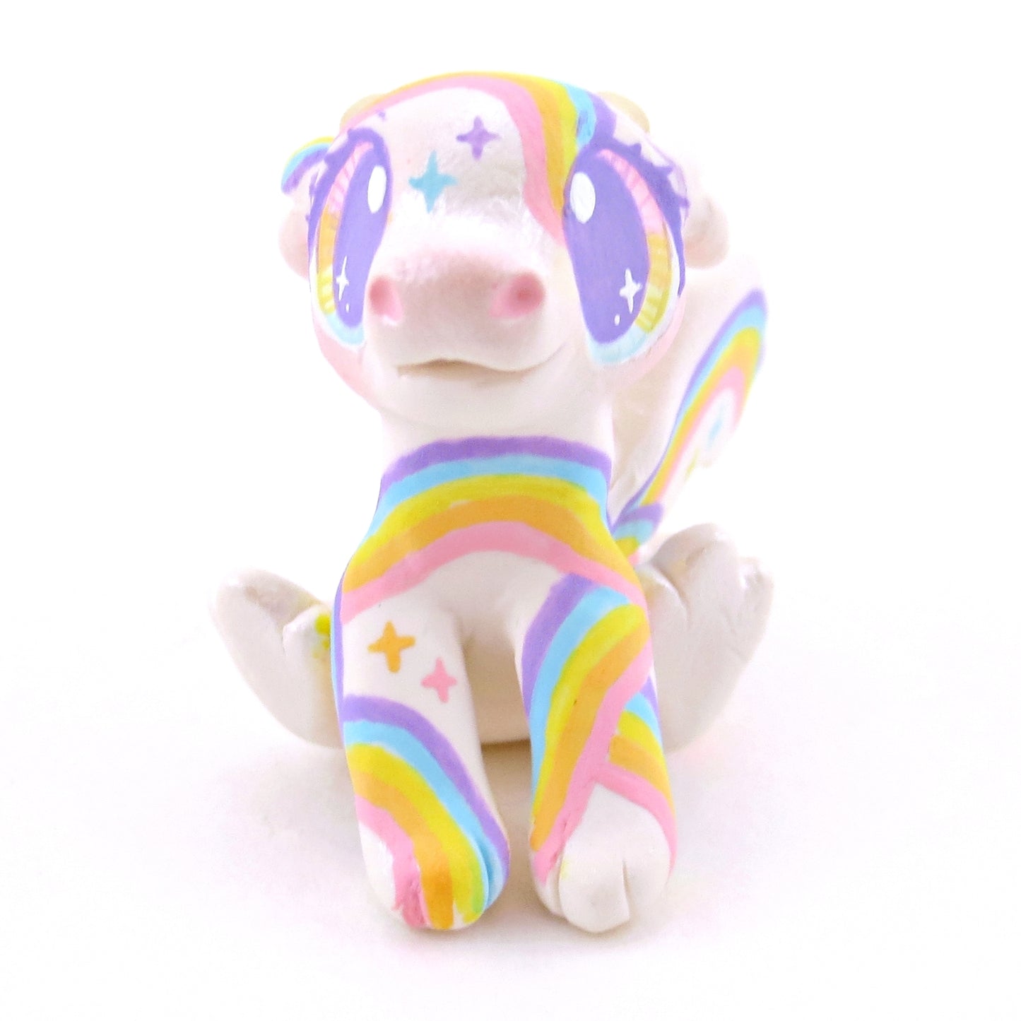 Rainbow Painted Baby Dragon Figurine - Polymer Clay Magical Creatures