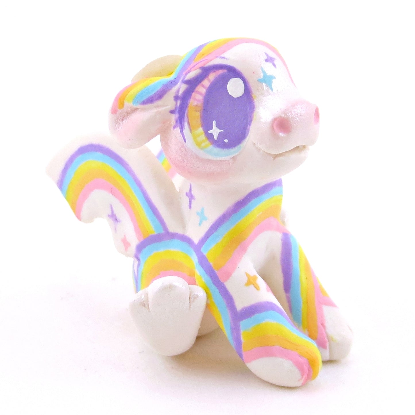 Rainbow Painted Baby Dragon Figurine - Polymer Clay Magical Creatures