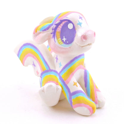 Rainbow Painted Baby Dragon Figurine - Polymer Clay Magical Creatures