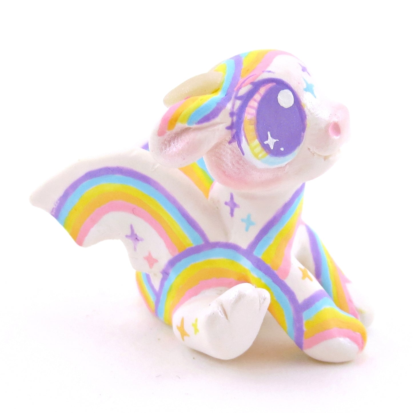 Rainbow Painted Baby Dragon Figurine - Polymer Clay Magical Creatures