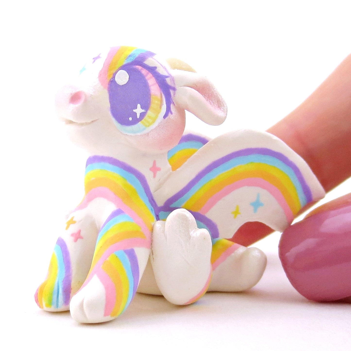 Rainbow Painted Baby Dragon Figurine - Polymer Clay Magical Creatures