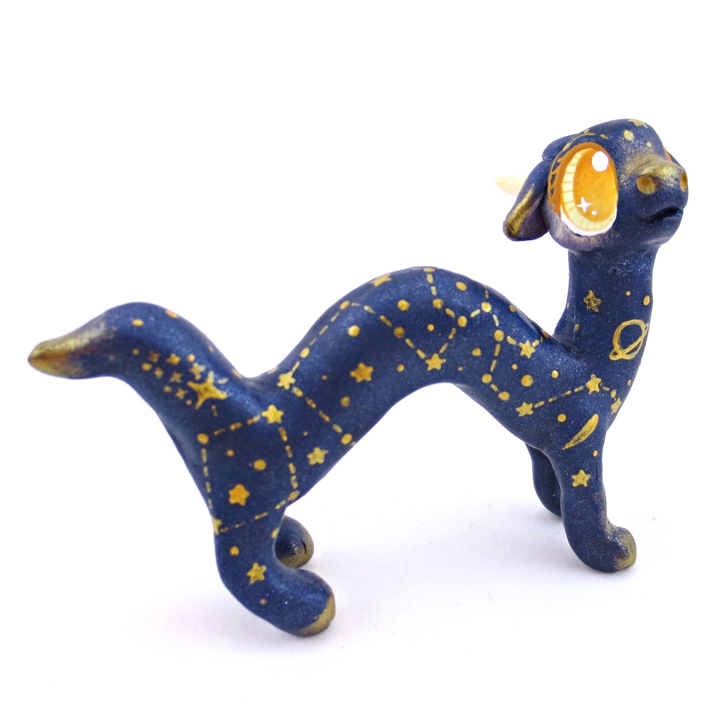 Dark Blue and Golden Constellation Noodle Dragon Figurine - Polymer Clay Magical Creatures