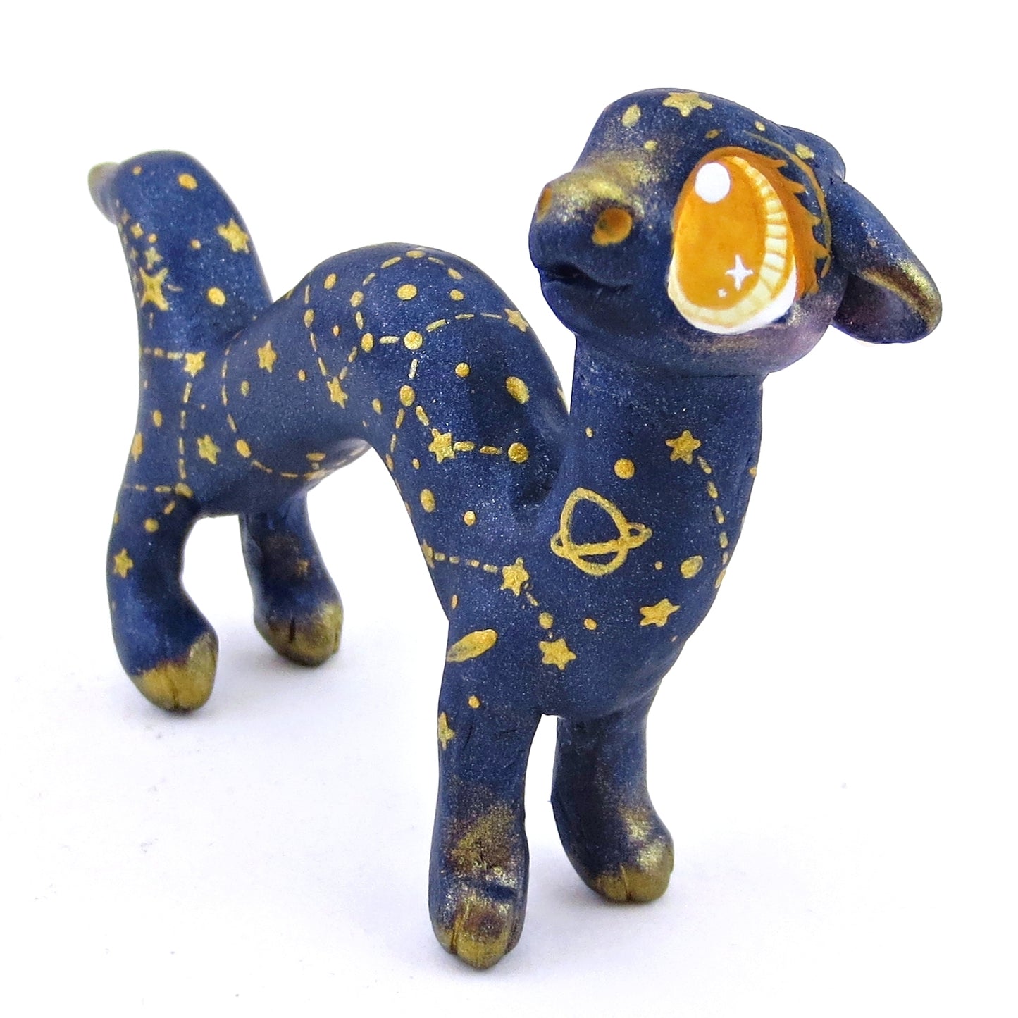 Dark Blue and Golden Constellation Noodle Dragon Figurine - Polymer Clay Magical Creatures