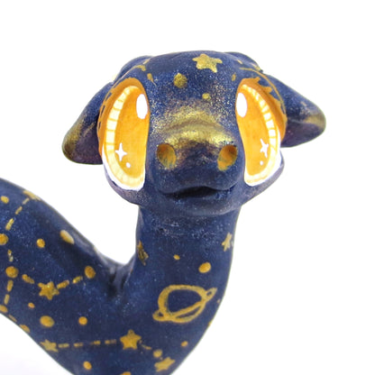 Dark Blue and Golden Constellation Noodle Dragon Figurine - Polymer Clay Magical Creatures