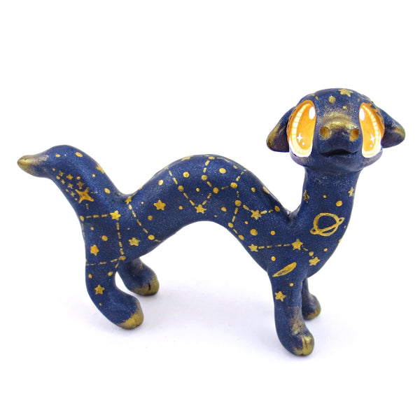 Dark Blue and Golden Constellation Noodle Dragon Figurine - Polymer Clay Magical Creatures