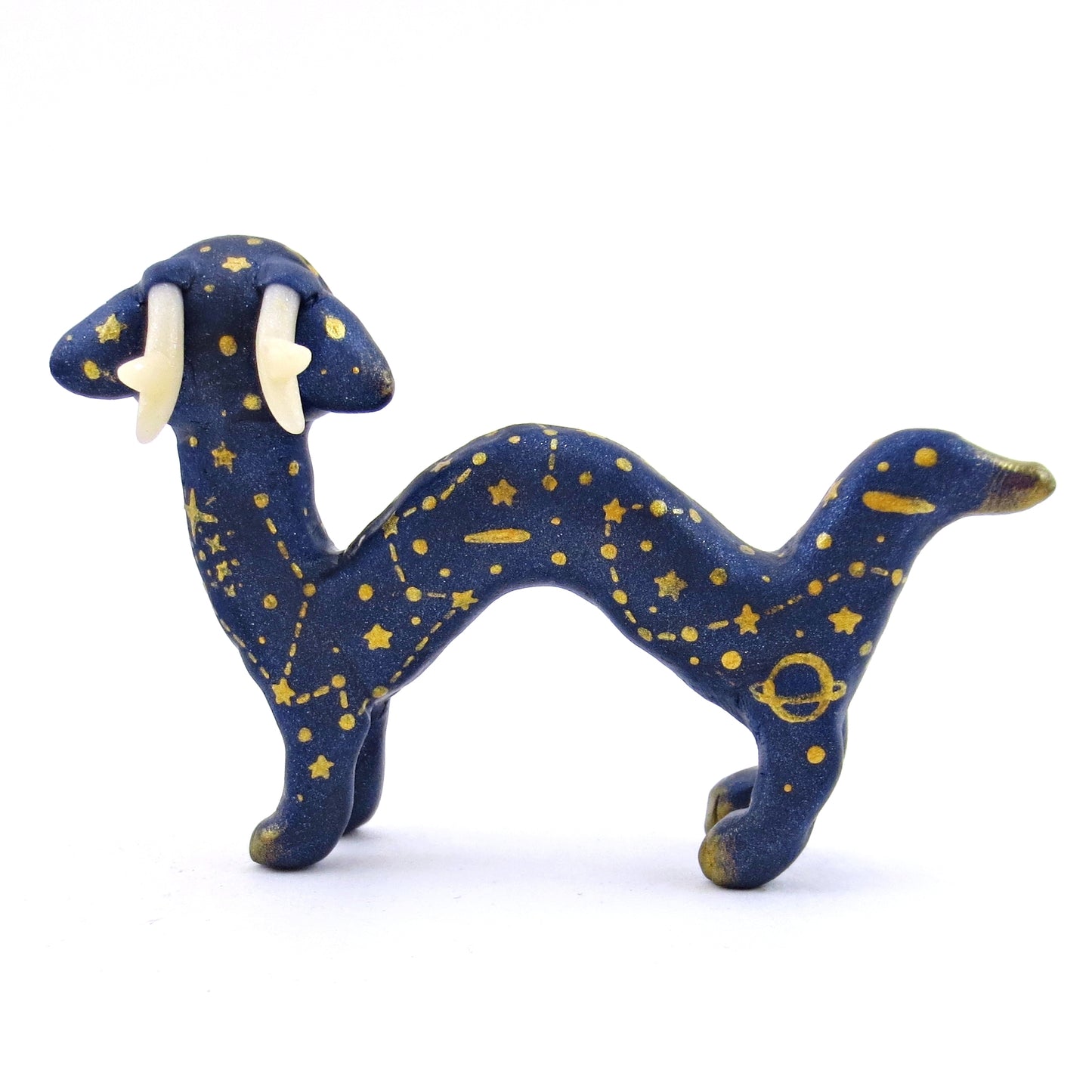 Dark Blue and Golden Constellation Noodle Dragon Figurine - Polymer Clay Magical Creatures