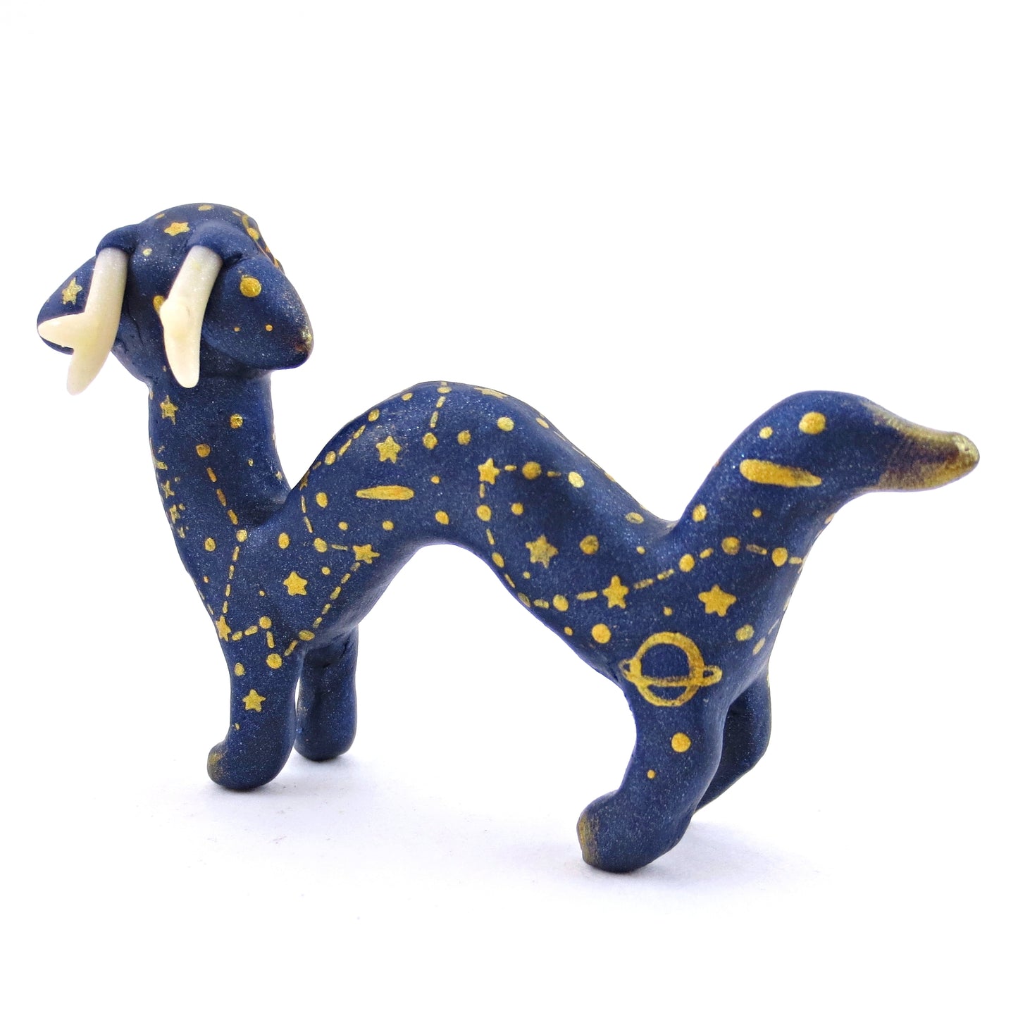 Dark Blue and Golden Constellation Noodle Dragon Figurine - Polymer Clay Magical Creatures