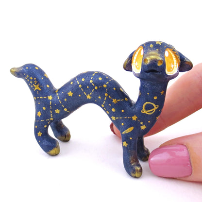 Dark Blue and Golden Constellation Noodle Dragon Figurine - Polymer Clay Magical Creatures