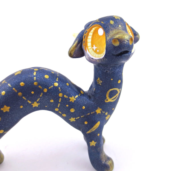 Dark Blue and Golden Constellation Noodle Dragon Figurine - Polymer Clay Magical Creatures