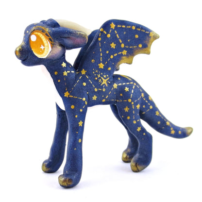 Dark Blue and Golden Constellation Dragon Figurine - Polymer Clay Magical Creatures