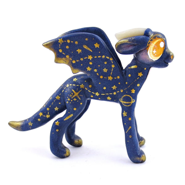 Dark Blue and Golden Constellation Dragon Figurine - Polymer Clay Magical Creatures