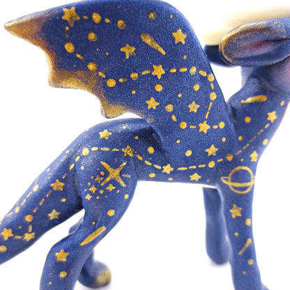 Dark Blue and Golden Constellation Dragon Figurine - Polymer Clay Magical Creatures