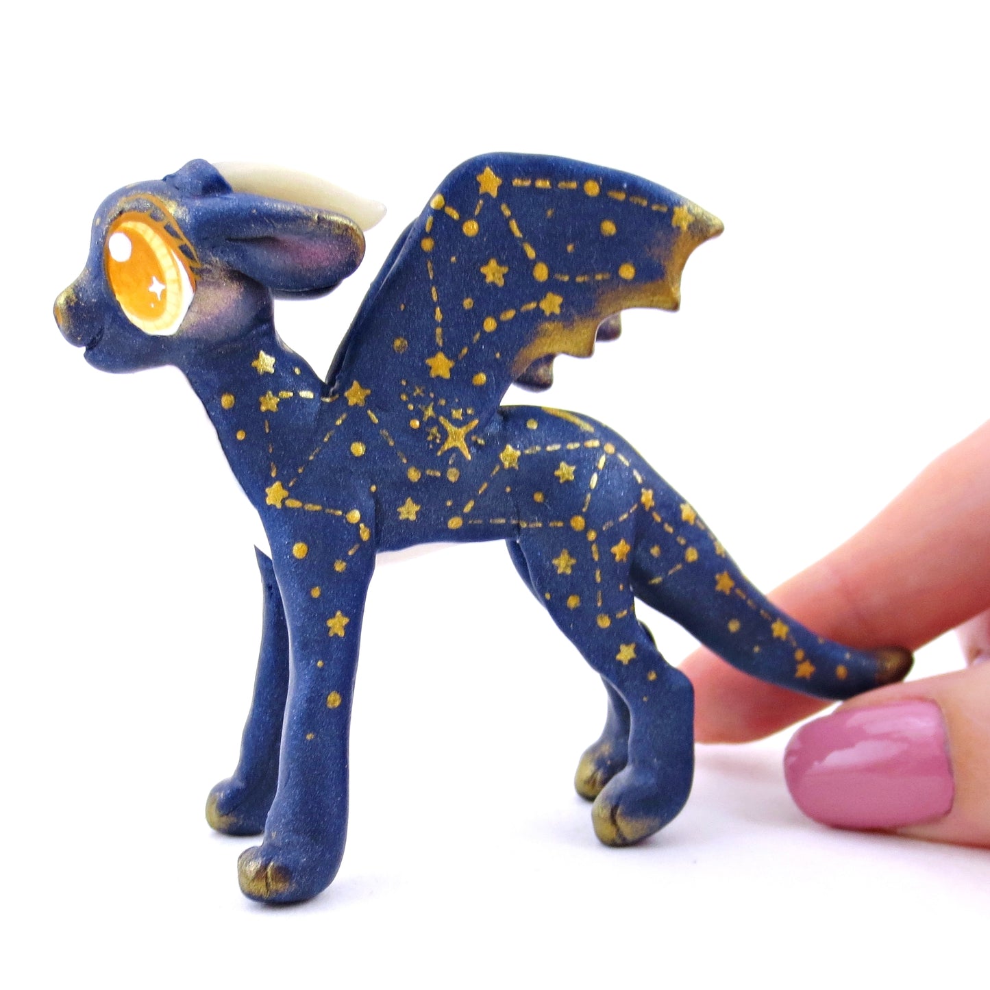 Dark Blue and Golden Constellation Dragon Figurine - Polymer Clay Magical Creatures