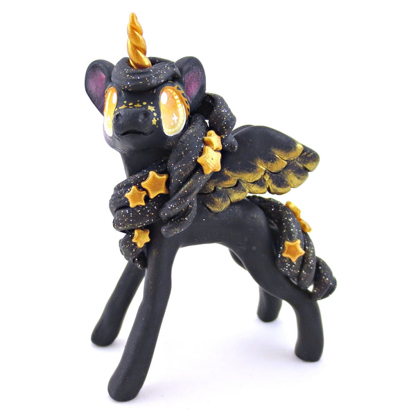 Golden Star Winged Unicorn Pegasus Figurine - Polymer Clay Magical Creatures