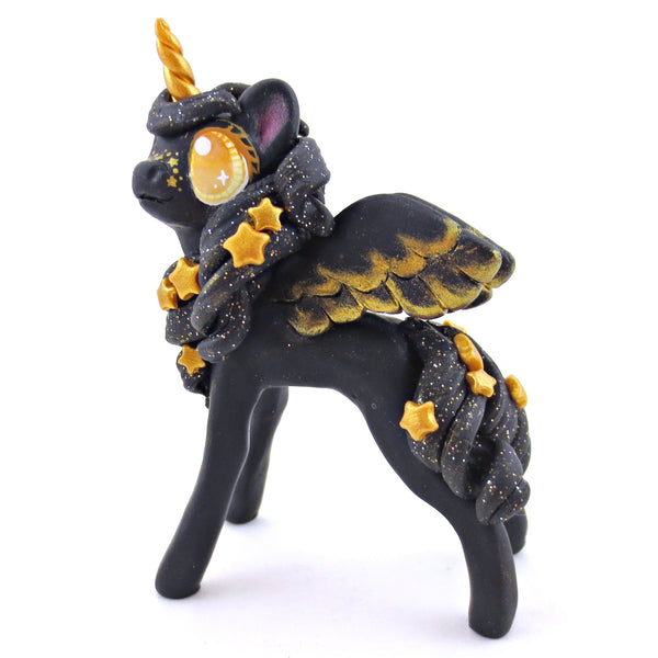 Golden Star Winged Unicorn Pegasus Figurine - Polymer Clay Magical Creatures