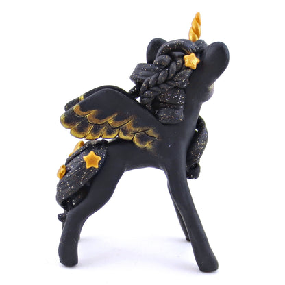 Golden Star Winged Unicorn Pegasus Figurine - Polymer Clay Magical Creatures