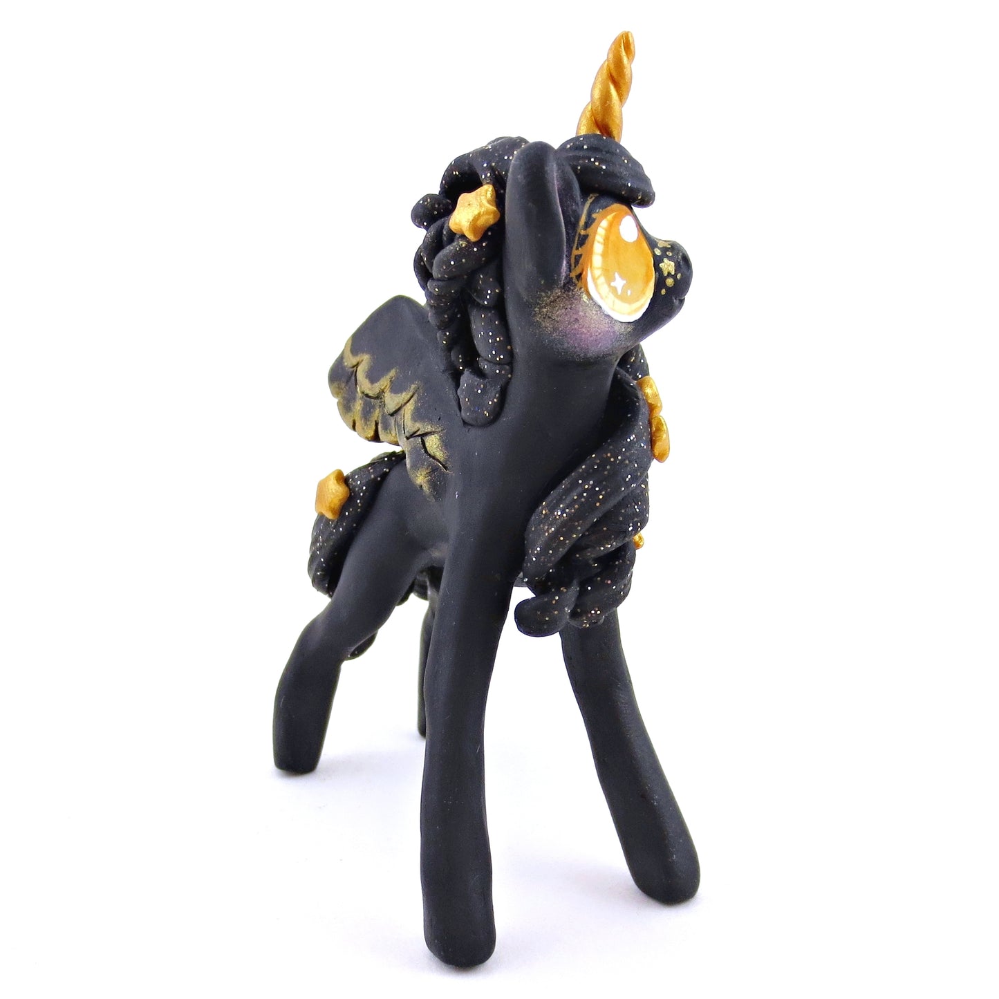 Golden Star Winged Unicorn Pegasus Figurine - Polymer Clay Magical Creatures