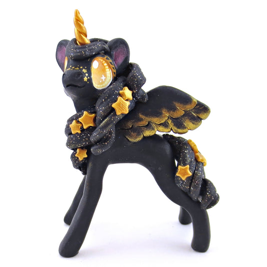 Golden Star Winged Unicorn Pegasus Figurine - Polymer Clay Magical Creatures