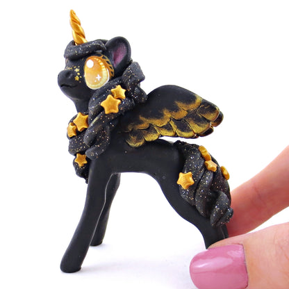 Golden Star Winged Unicorn Pegasus Figurine - Polymer Clay Magical Creatures