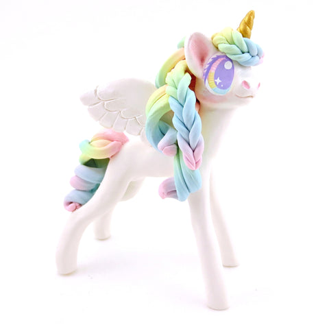 Rainbow Winged Unicorn Pegasus Figurine - Polymer Clay Magical Creatures
