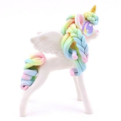 Rainbow Winged Unicorn Pegasus Figurine - Polymer Clay Magical Creatures