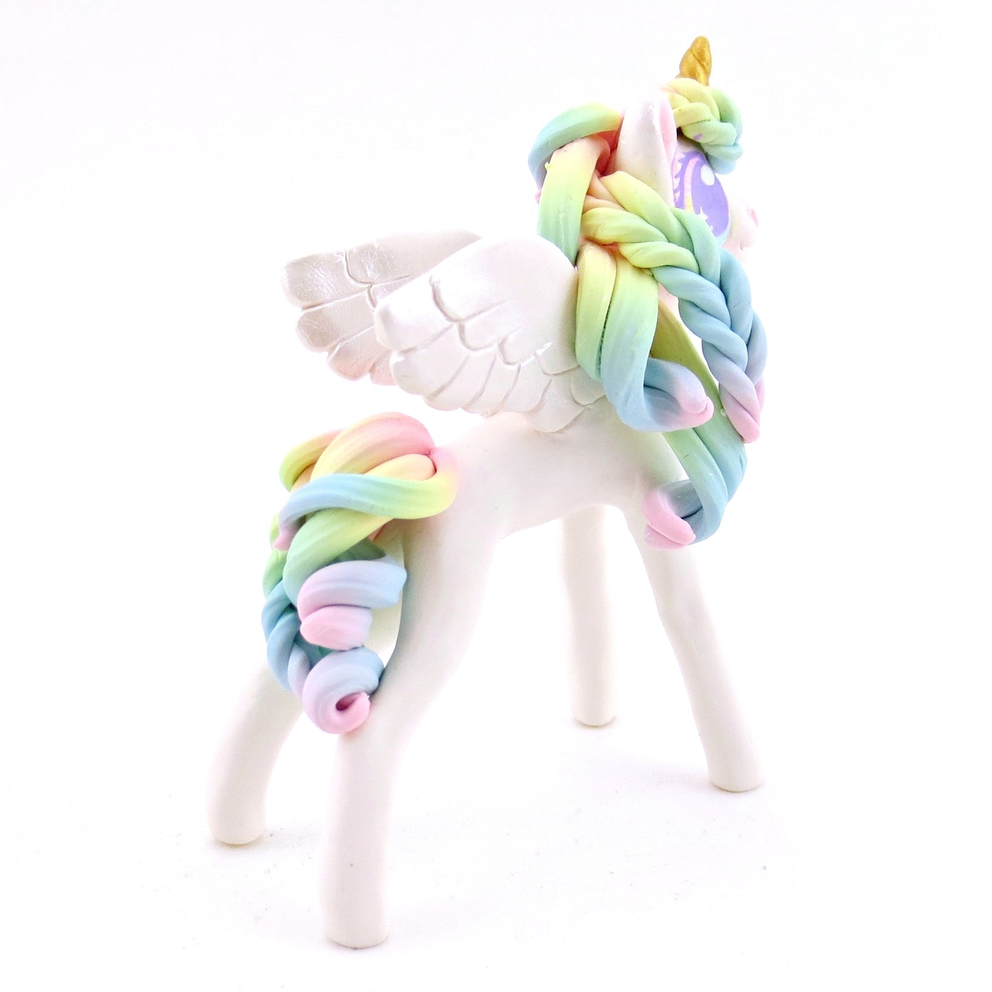 Rainbow Winged Unicorn Pegasus Figurine - Polymer Clay Magical Creatures