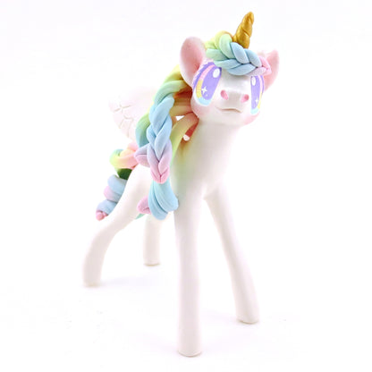 Rainbow Winged Unicorn Pegasus Figurine - Polymer Clay Magical Creatures