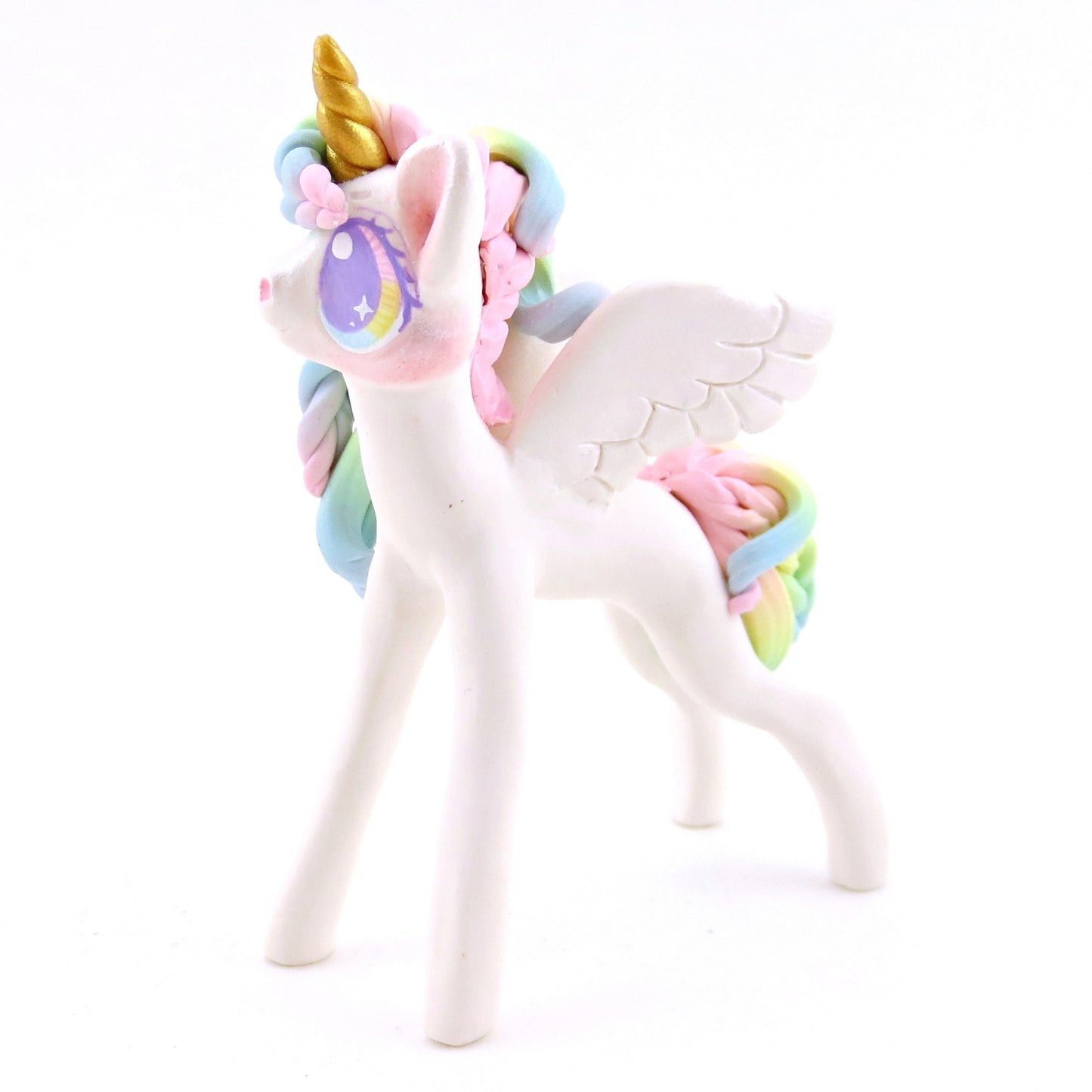 Rainbow Winged Unicorn Pegasus Figurine - Polymer Clay Magical Creatures