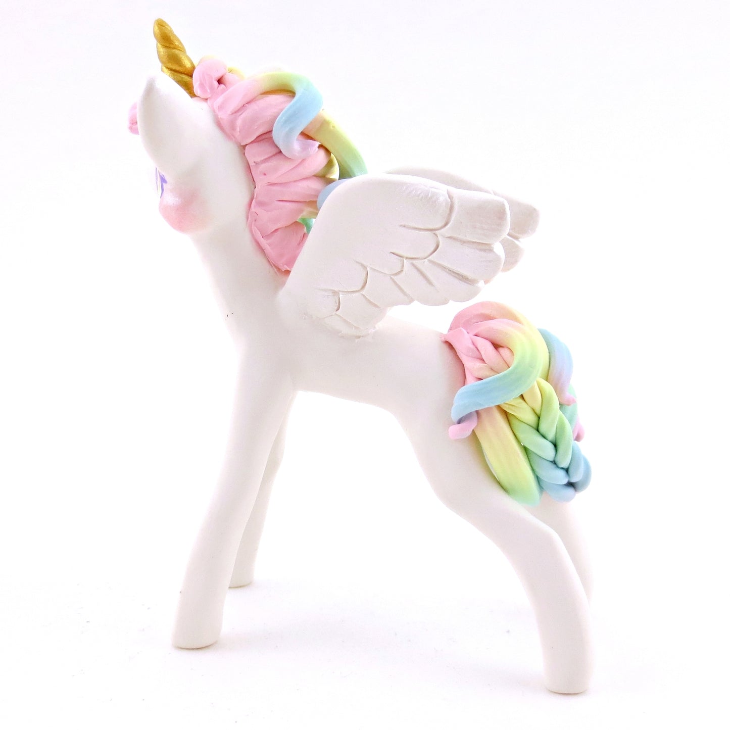 Rainbow Winged Unicorn Pegasus Figurine - Polymer Clay Magical Creatures