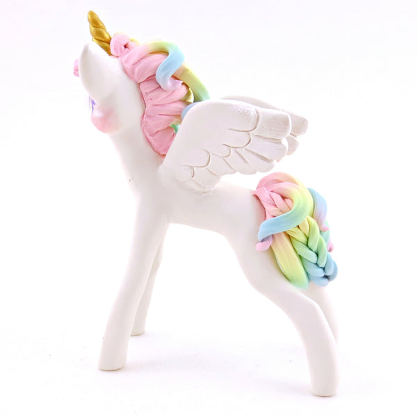 Rainbow Winged Unicorn Pegasus Figurine - Polymer Clay Magical Creatures