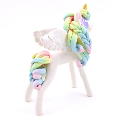 Rainbow Winged Unicorn Pegasus Figurine - Polymer Clay Magical Creatures