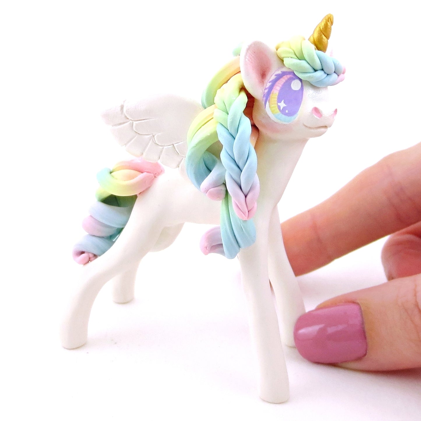 Rainbow Winged Unicorn Pegasus Figurine - Polymer Clay Magical Creatures