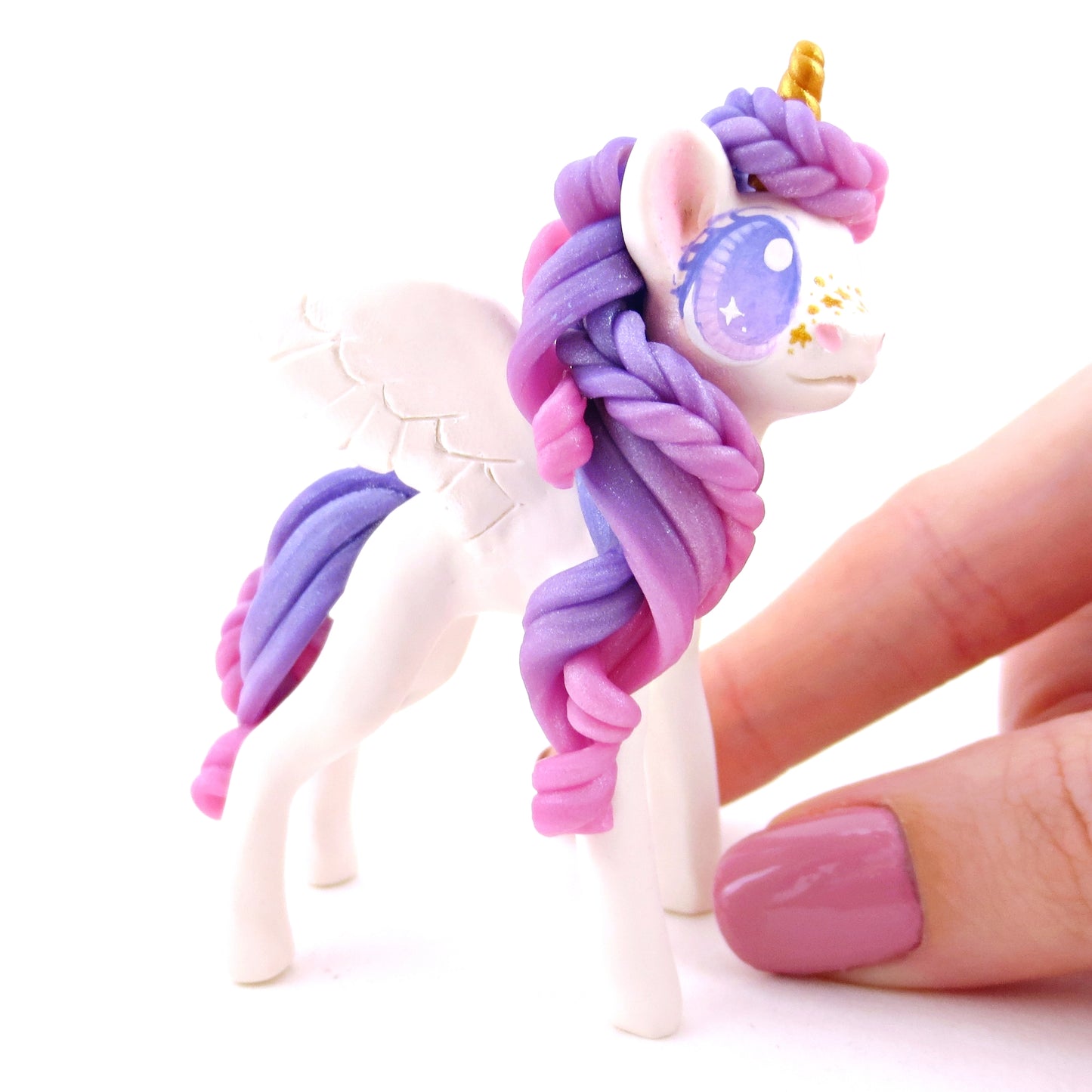 Purple Ombre Mane/Tail Winged Unicorn Pegasus Figurine - Polymer Clay Magical Creatures