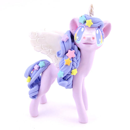 Purple and Rainbow Star Winged Unicorn Pegasus Figurine - Polymer Clay Magical Creatures