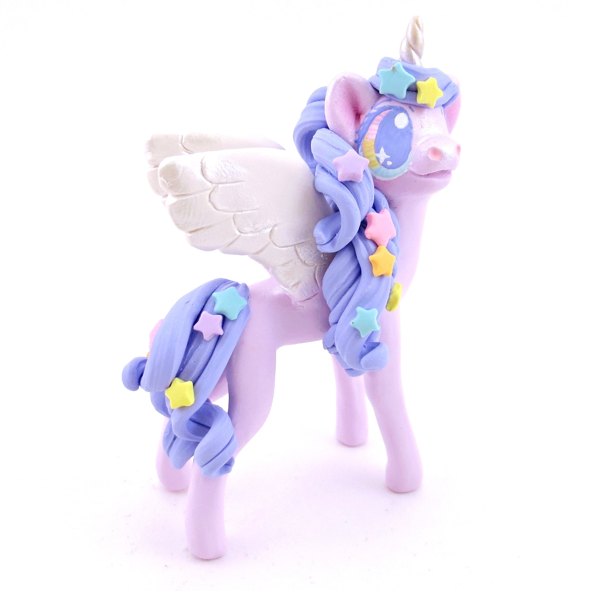 Purple and Rainbow Star Winged Unicorn Pegasus Figurine - Polymer Clay Magical Creatures
