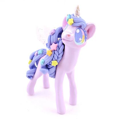 Purple and Rainbow Star Winged Unicorn Pegasus Figurine - Polymer Clay Magical Creatures