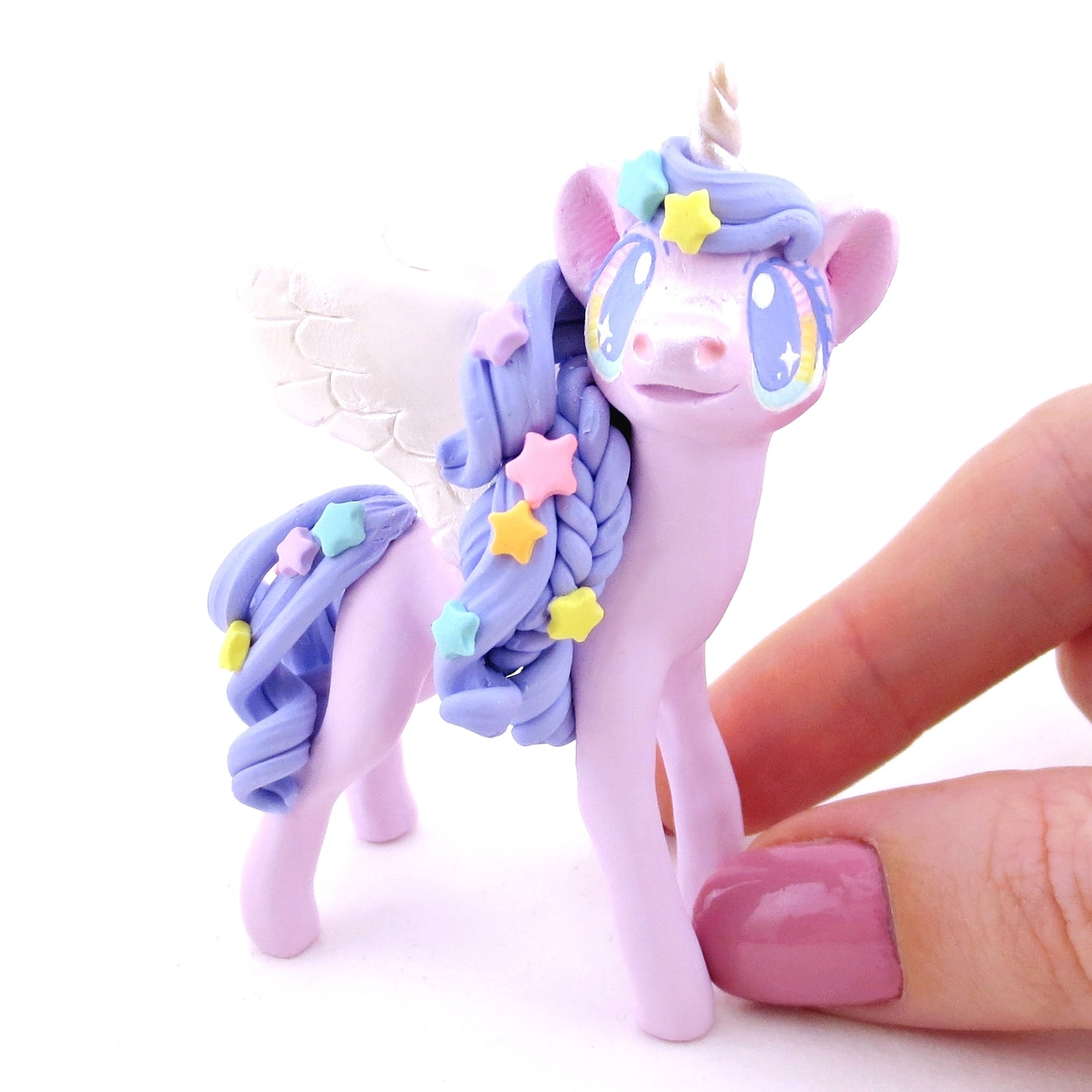 Purple and Rainbow Star Winged Unicorn Pegasus Figurine - Polymer Clay Magical Creatures