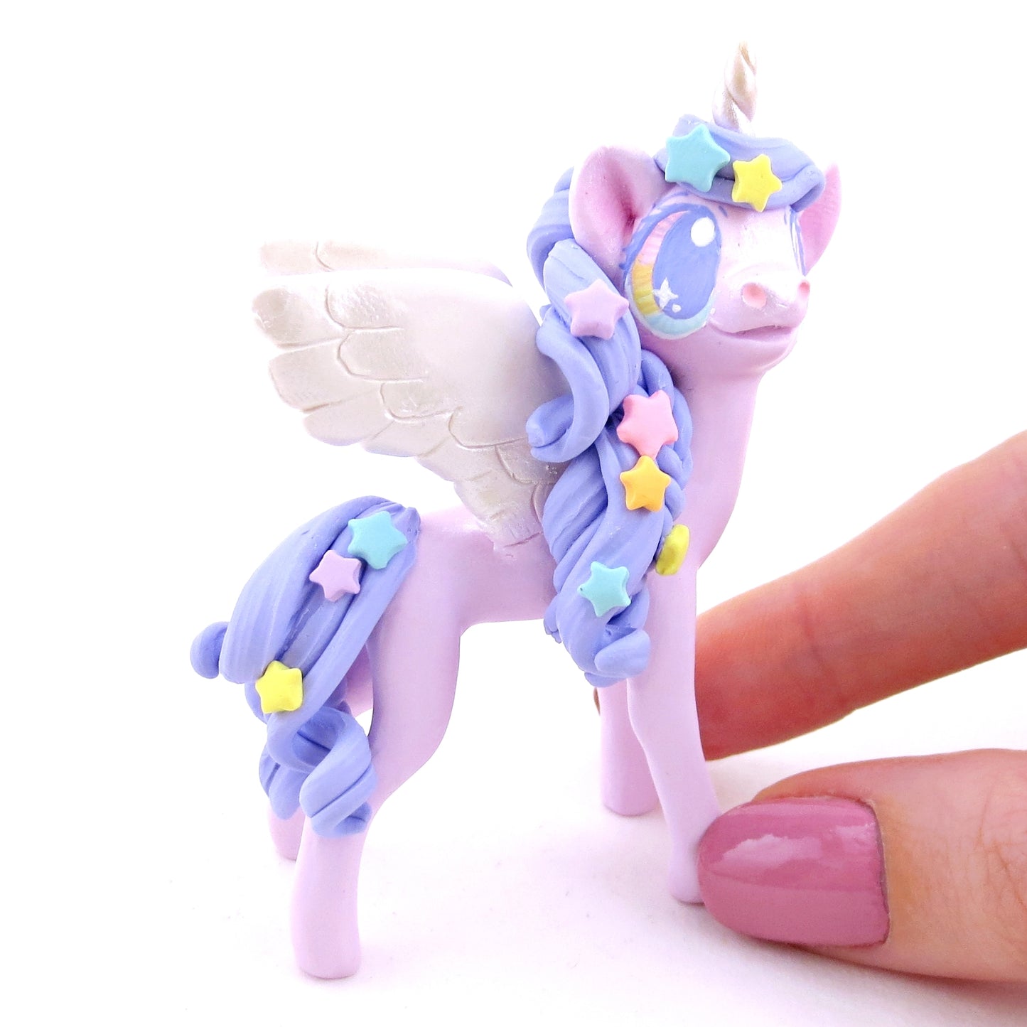 Purple and Rainbow Star Winged Unicorn Pegasus Figurine - Polymer Clay Magical Creatures