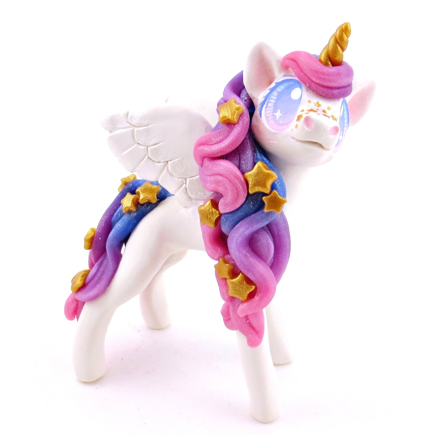 Galaxy Mane/Tail Winged Unicorn Pegasus Figurine - Polymer Clay Magical Creatures