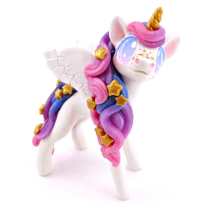 Galaxy Mane/Tail Winged Unicorn Pegasus Figurine - Polymer Clay Magical Creatures