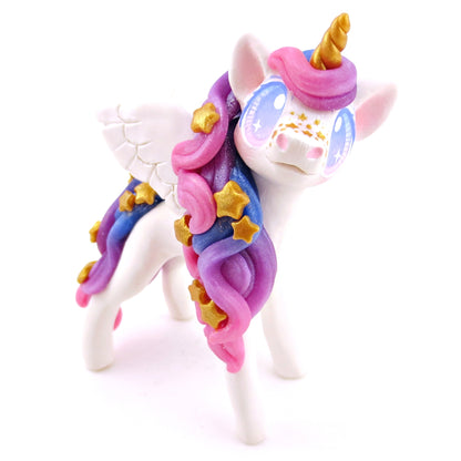 Galaxy Mane/Tail Winged Unicorn Pegasus Figurine - Polymer Clay Magical Creatures