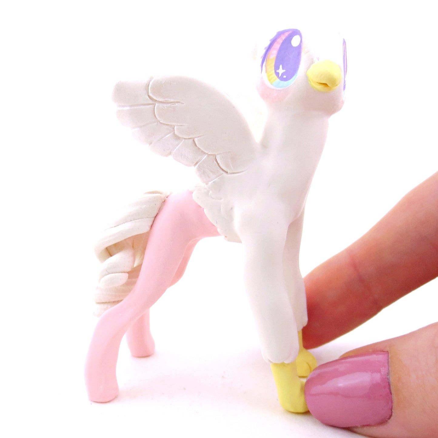 Pink and White Hippogriff Figurine - Polymer Clay Magical Creatures