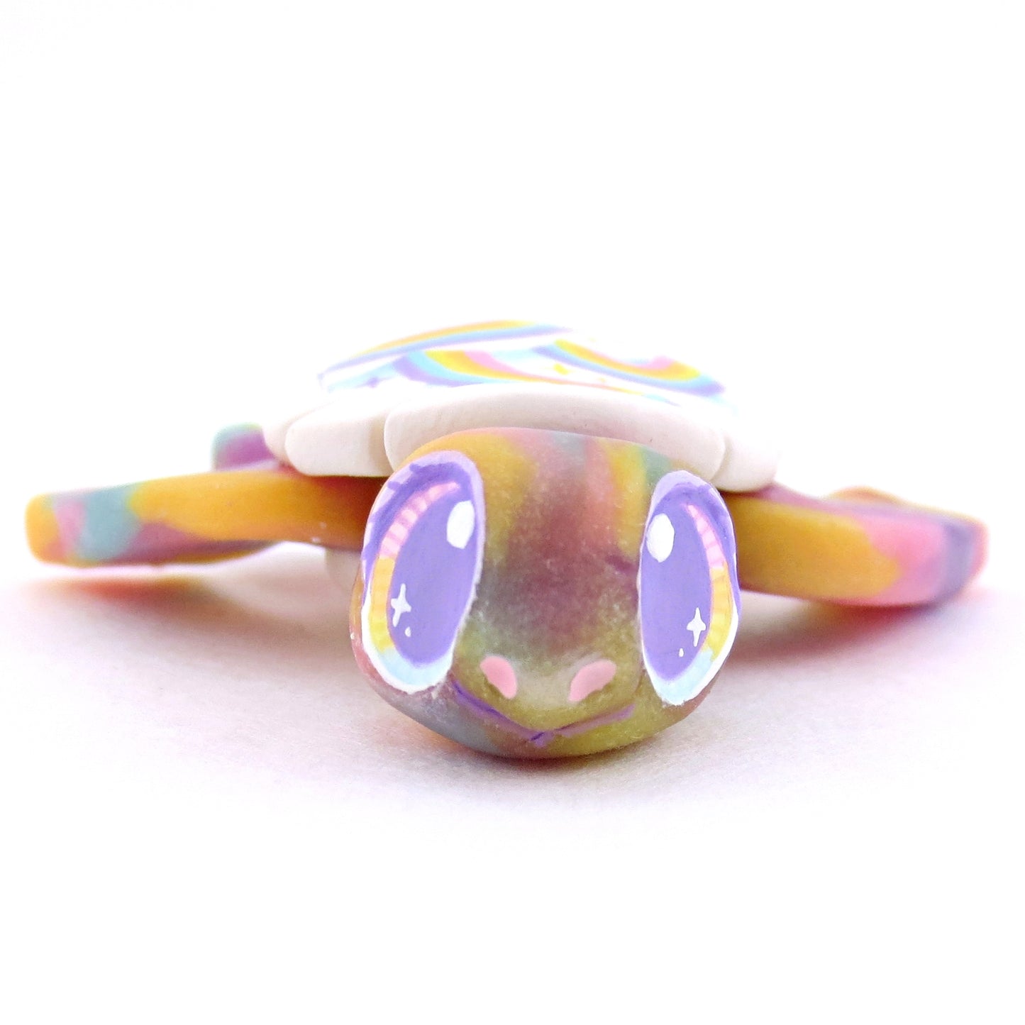 Rainbow and Cloud Shell Turtle Figurine - Version 1 - Polymer Clay Magical Creatures