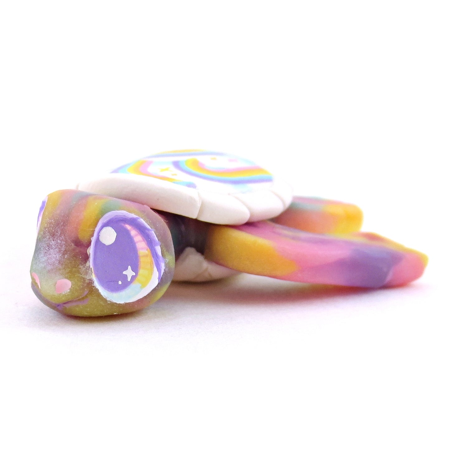 Rainbow and Cloud Shell Turtle Figurine - Version 1 - Polymer Clay Magical Creatures