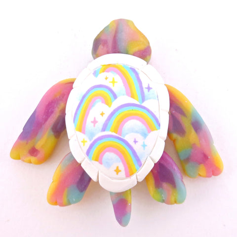 Rainbow and Cloud Shell Turtle Figurine - Version 1 - Polymer Clay Magical Creatures