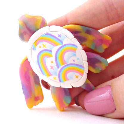 Rainbow and Cloud Shell Turtle Figurine - Version 1 - Polymer Clay Magical Creatures