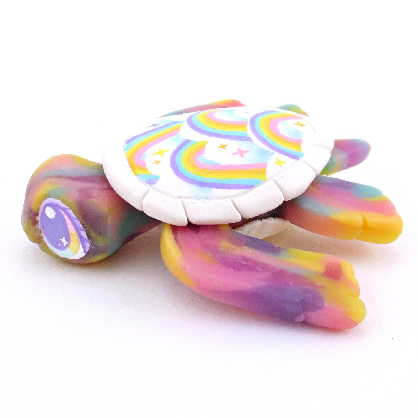 Rainbow and Cloud Shell Turtle Figurine - Version 1 - Polymer Clay Magical Creatures