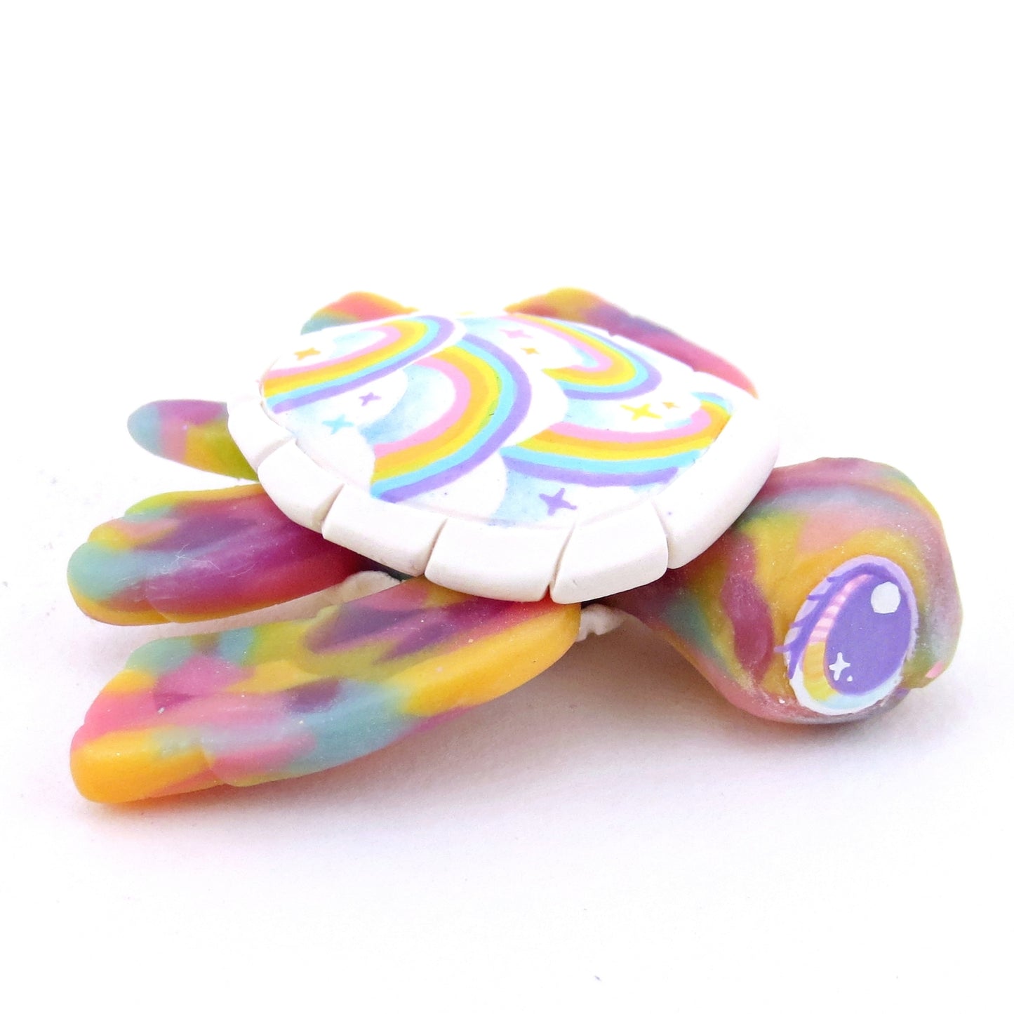 Rainbow and Cloud Shell Turtle Figurine - Version 1 - Polymer Clay Magical Creatures