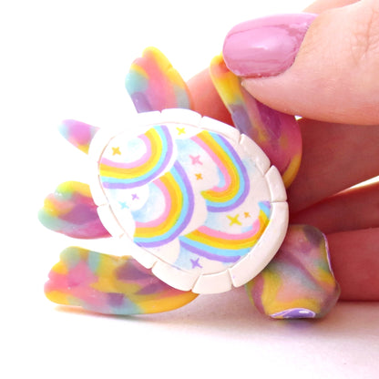 Rainbow and Cloud Shell Turtle Figurine - Version 1 - Polymer Clay Magical Creatures