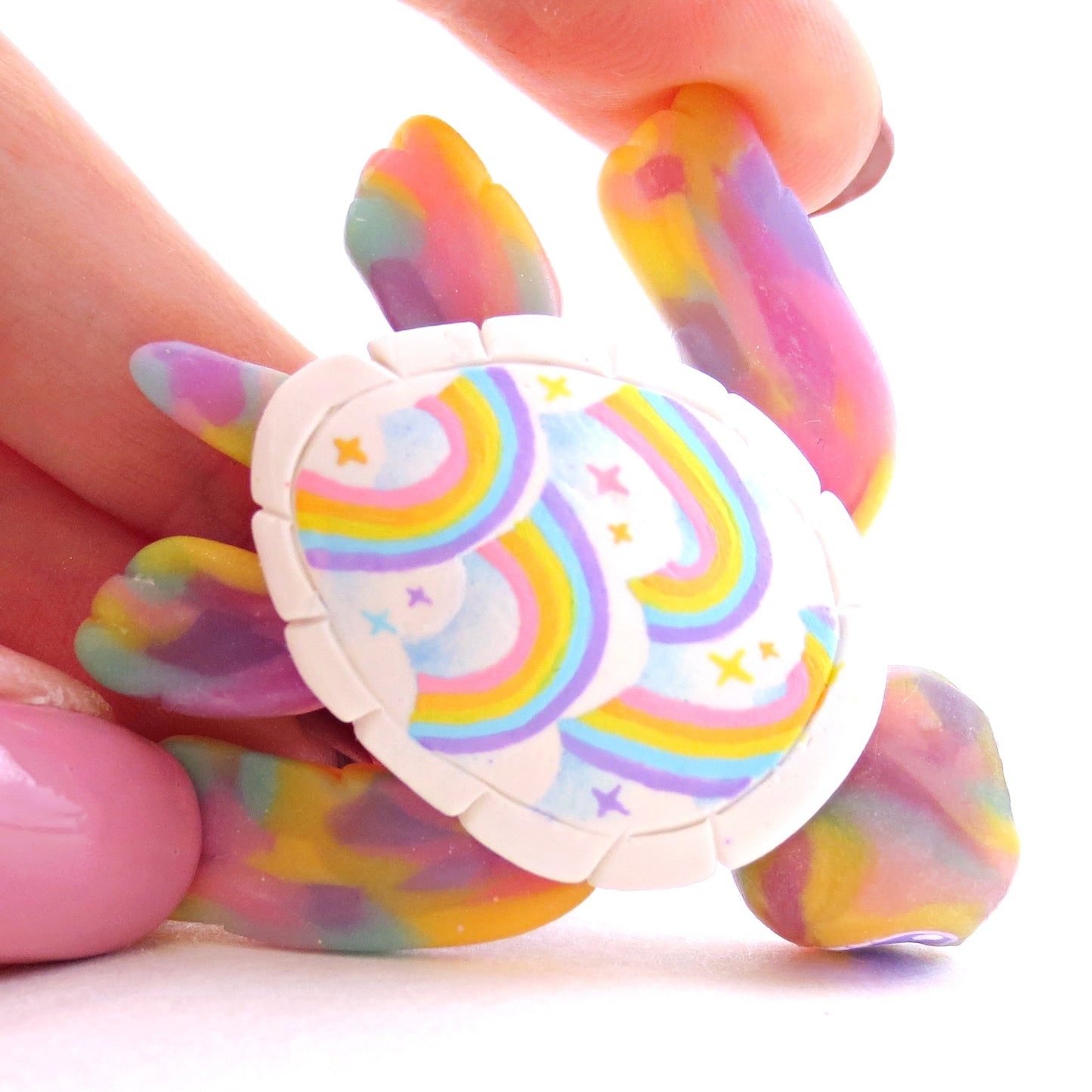 Rainbow and Cloud Shell Turtle Figurine - Version 1 - Polymer Clay Magical Creatures